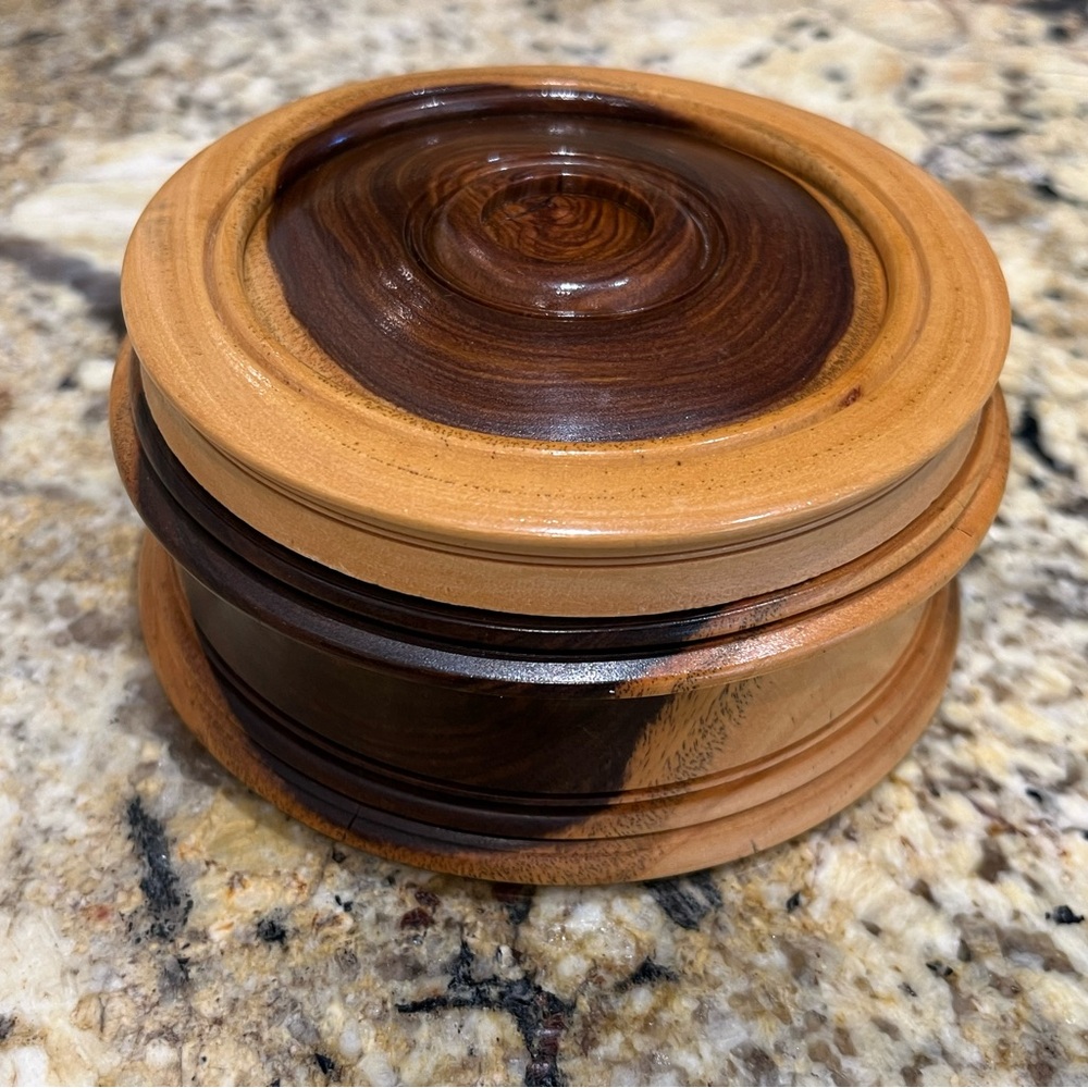 Vintage Wood Hand Turned Coaster Set With Lidded Container MCM